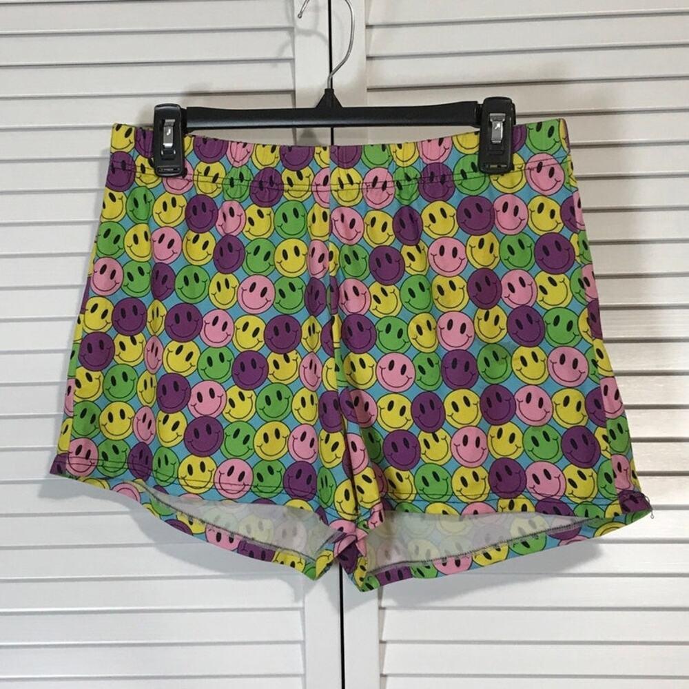 Main and Local Y2K Retro Smiley Faces High Waisted Lounge Shorts Women L